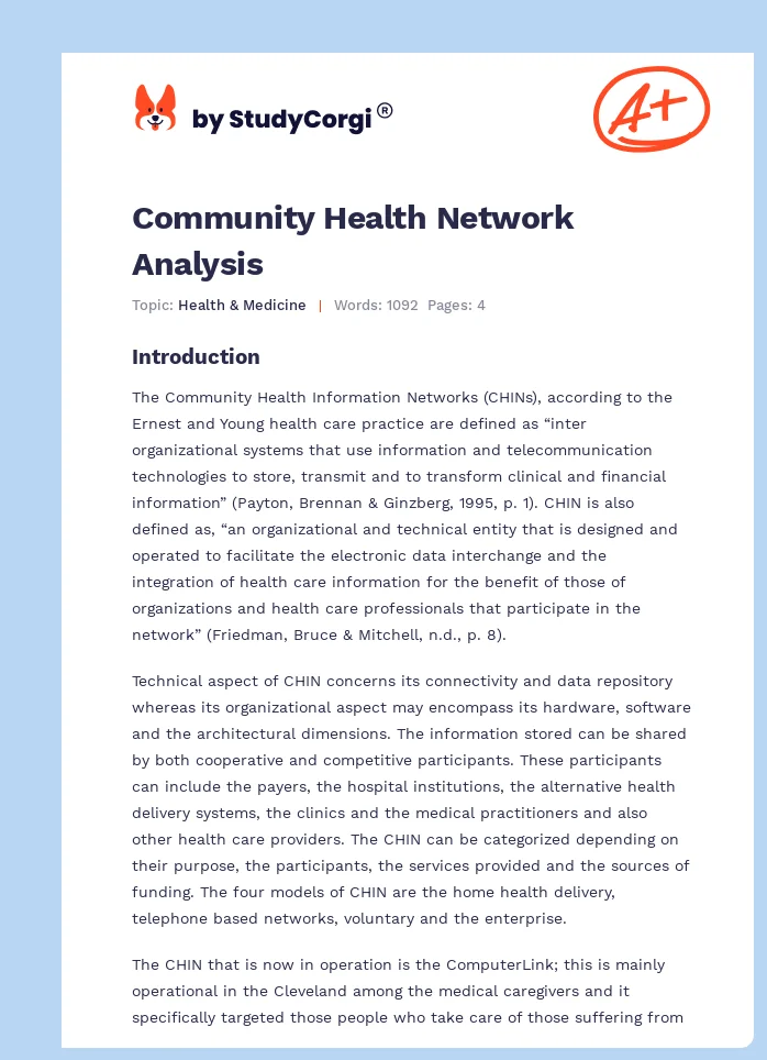 Community Health Network Analysis. Page 1
