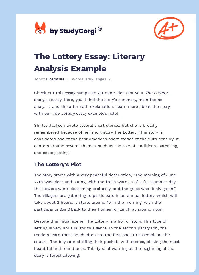 The Lottery Essay: Literary Analysis Example. Page 1