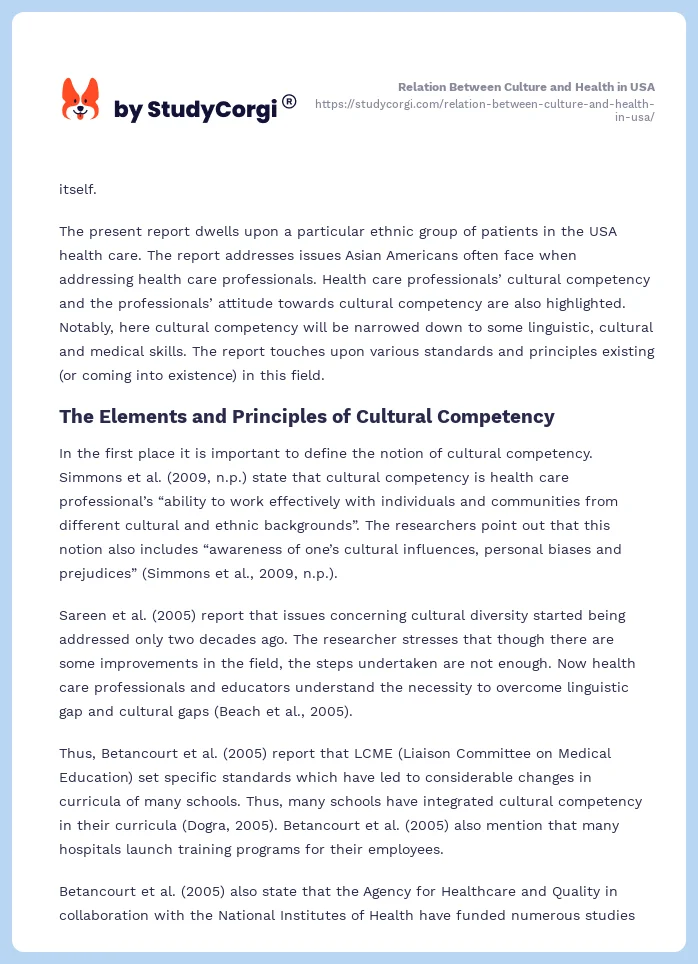 Relation Between Culture and Health in USA. Page 2