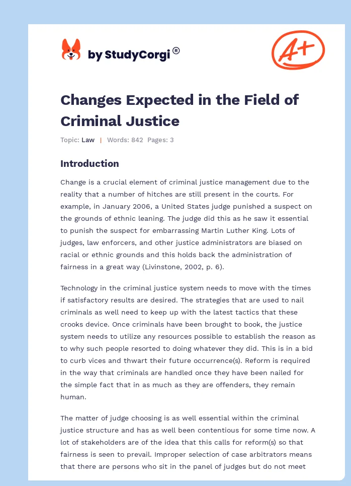 Changes Expected in the Field of Criminal Justice. Page 1