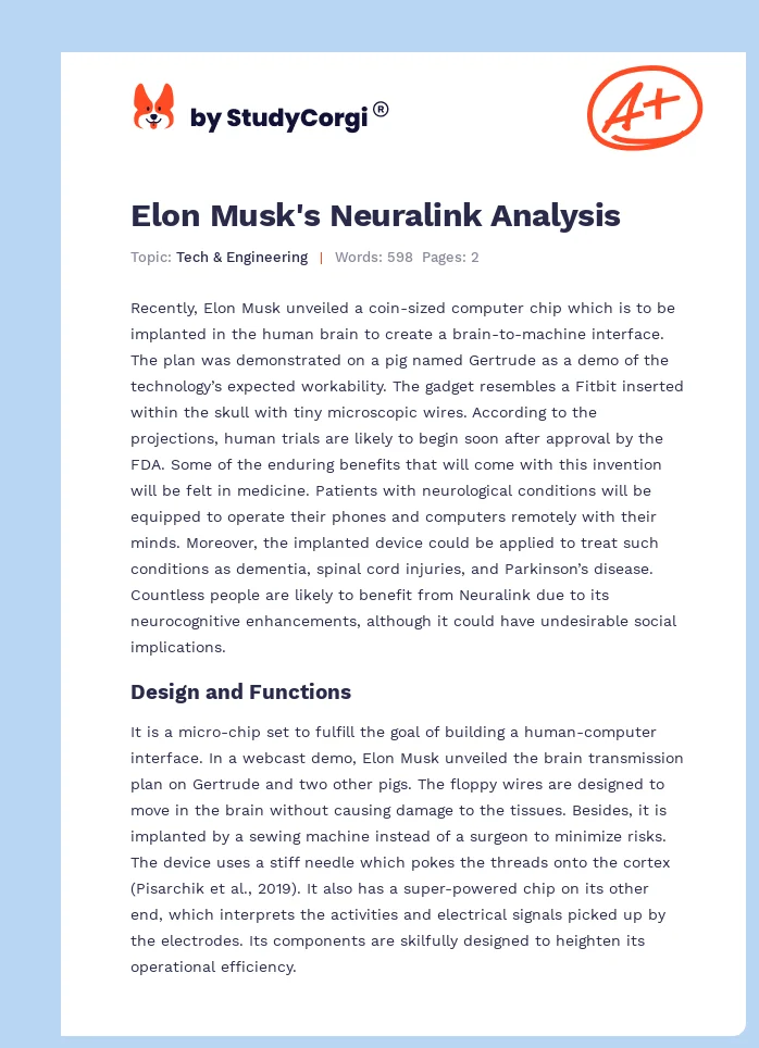 Elon Musk's Neuralink Analysis. Page 1