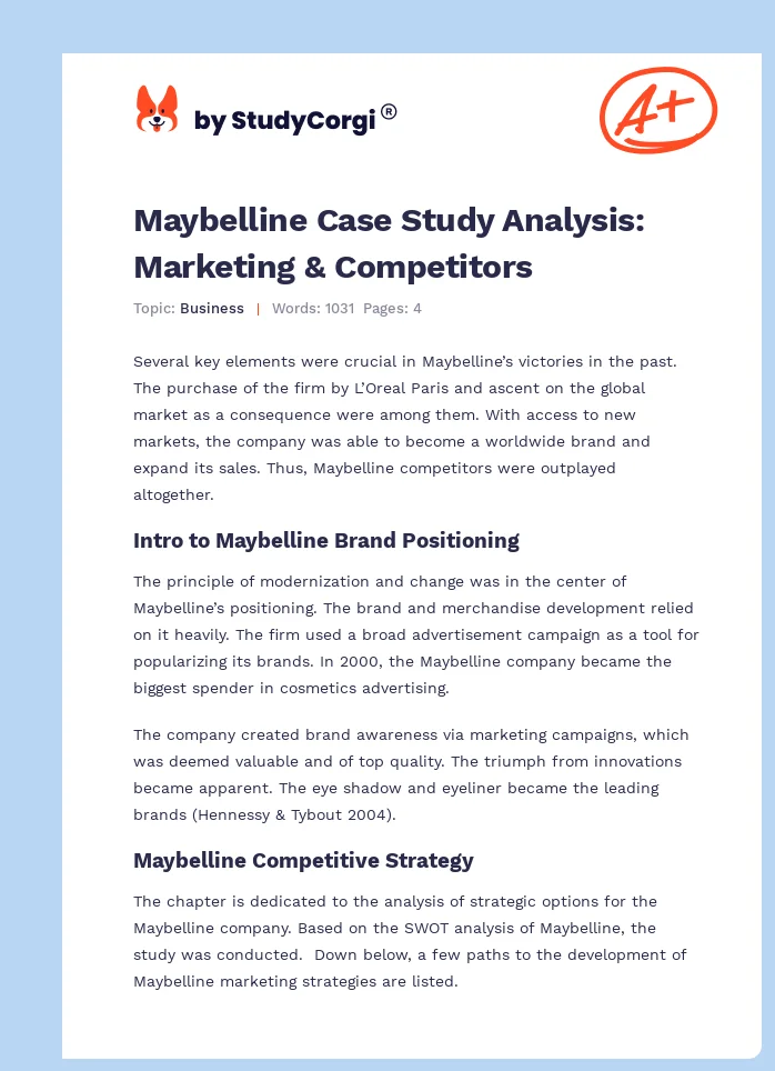 Maybelline Case Study Analysis: Marketing & Competitors. Page 1