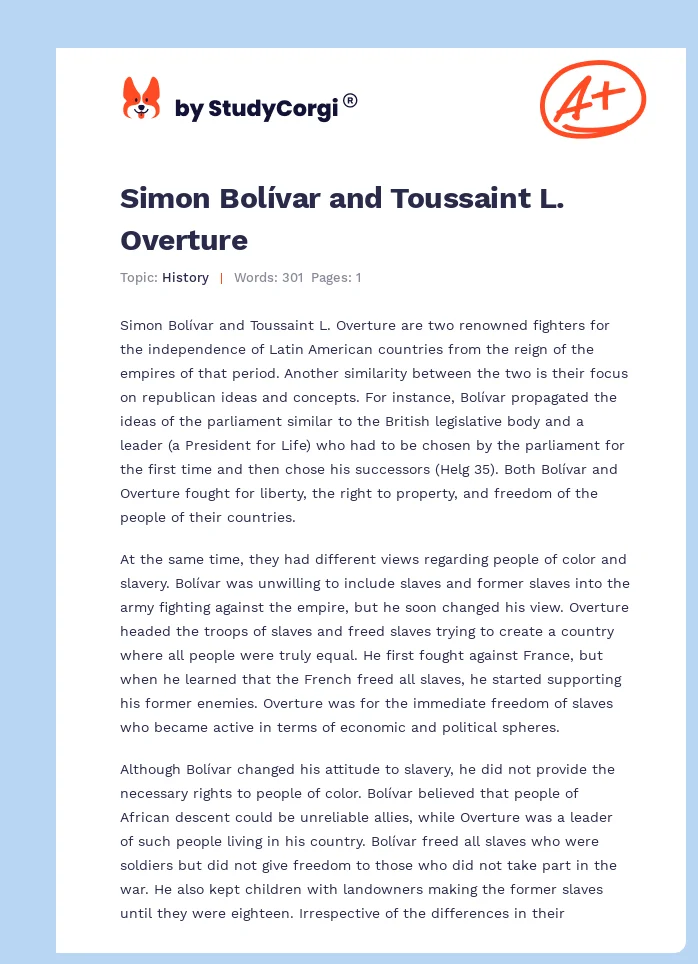 Simon Bolívar and Toussaint L. Overture. Page 1
