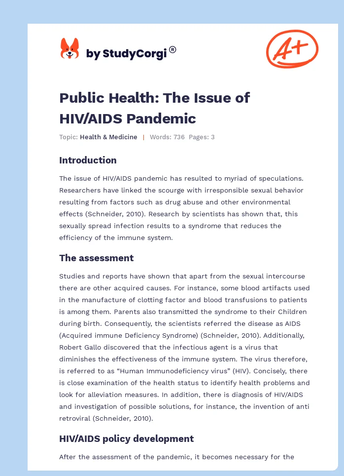 Public Health: The Issue of HIV/AIDS Pandemic. Page 1