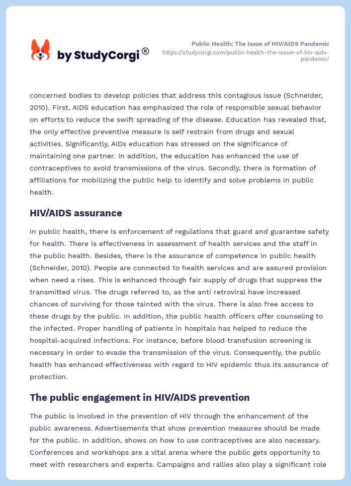Public Health: The Issue of HIV/AIDS Pandemic. Page 2