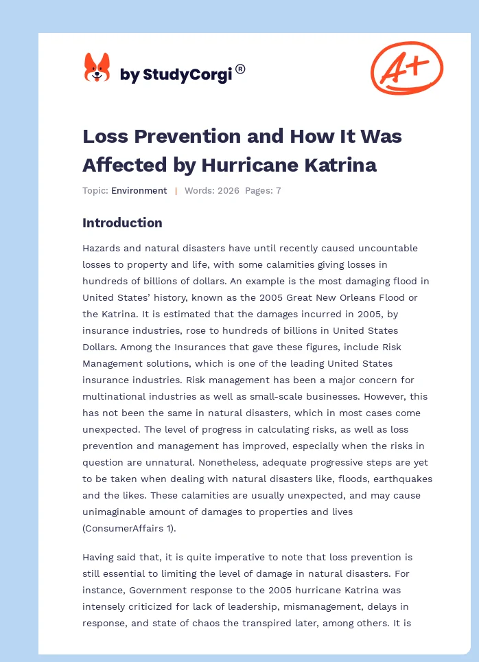 Loss Prevention and How It Was Affected by Hurricane Katrina. Page 1