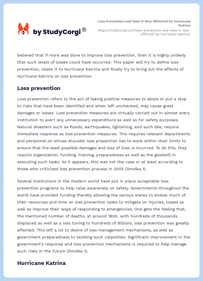 Loss Prevention and How It Was Affected by Hurricane Katrina. Page 2