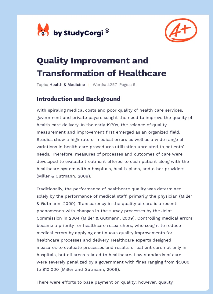 Quality Improvement and Transformation of Healthcare. Page 1