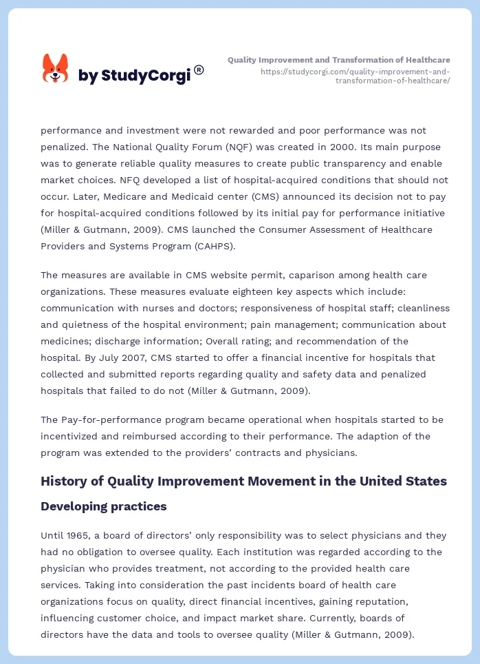 Quality Improvement and Transformation of Healthcare. Page 2