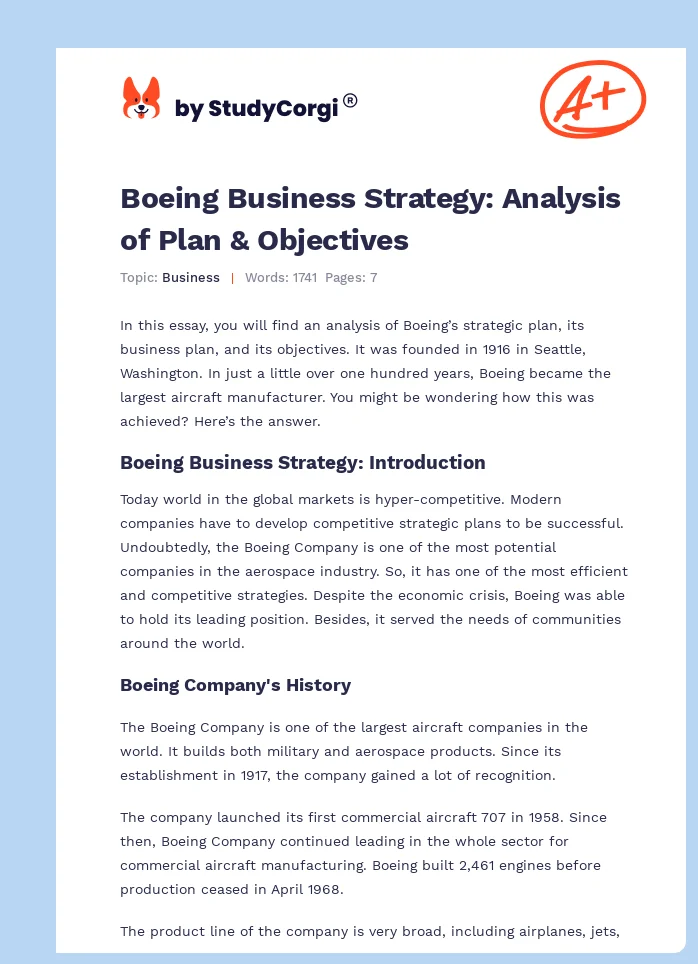 Boeing Business Strategy: Analysis of Plan & Objectives. Page 1