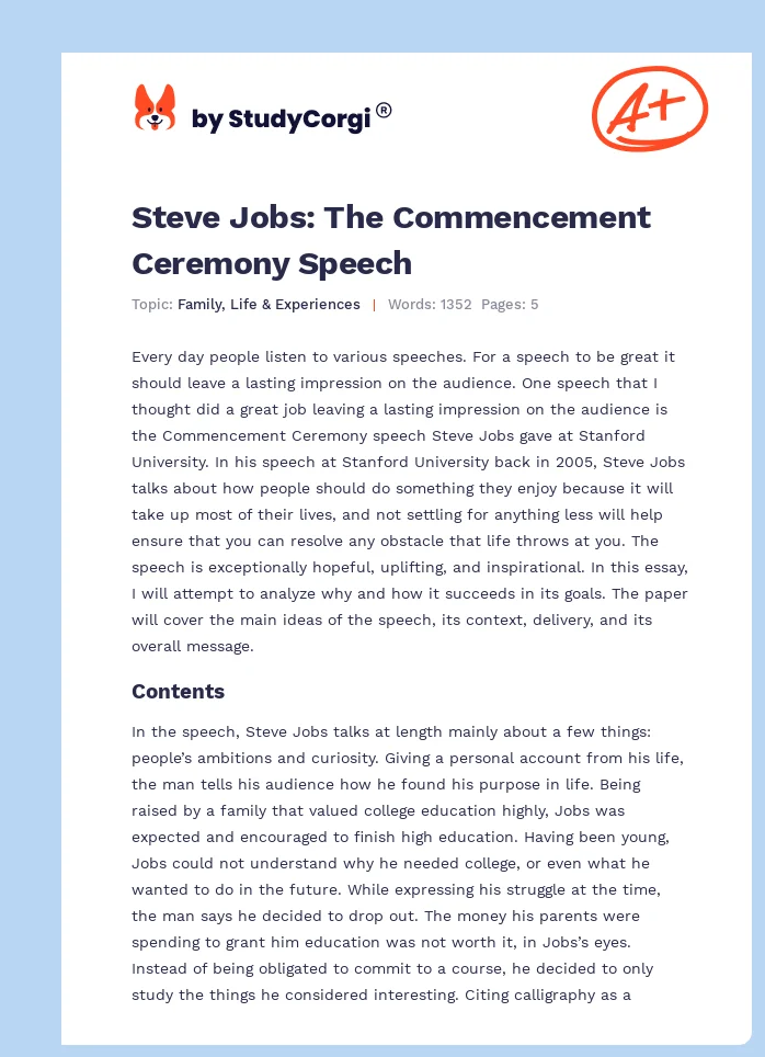 Steve Jobs: The Commencement Ceremony Speech. Page 1