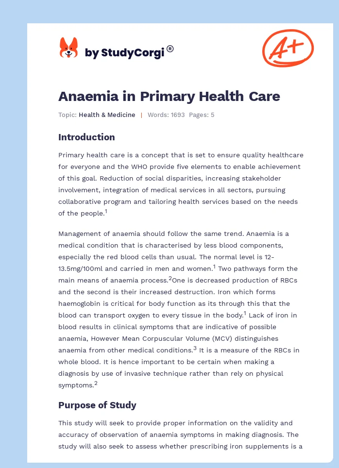 Anaemia in Primary Health Care. Page 1