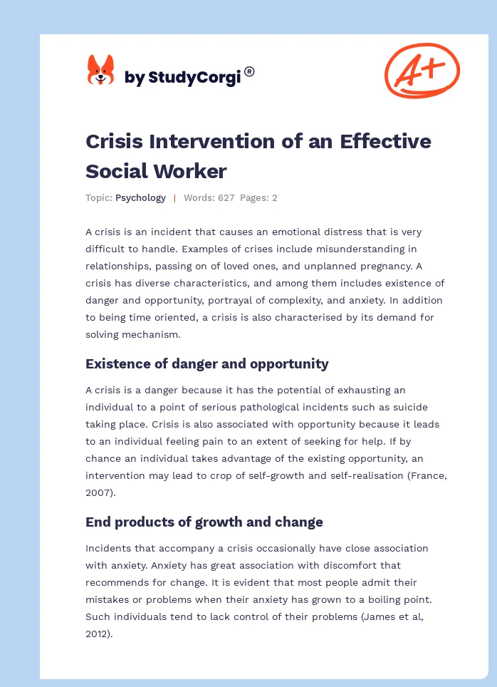 Crisis Intervention of an Effective Social Worker. Page 1