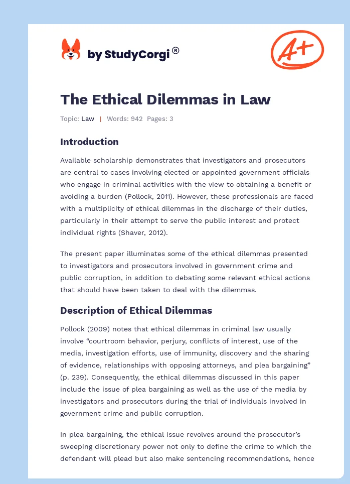 The Ethical Dilemmas in Law. Page 1