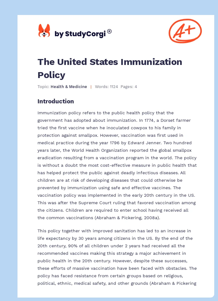 The United States Immunization Policy. Page 1