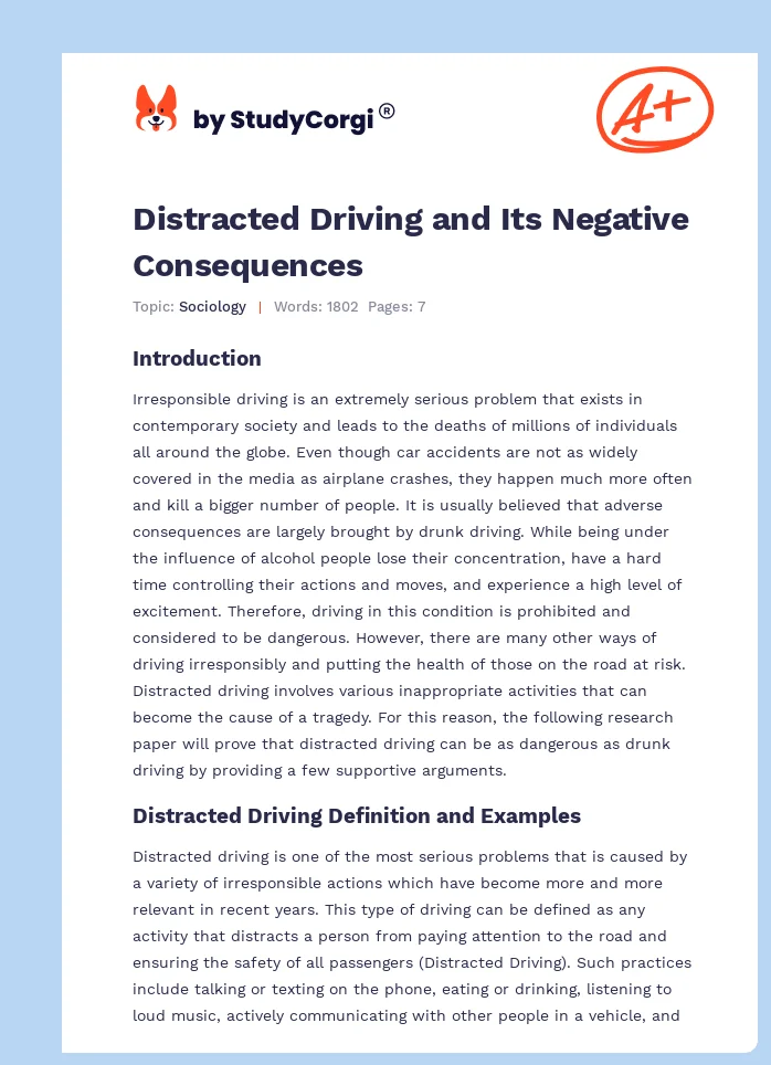 Distracted Driving and Its Negative Consequences. Page 1