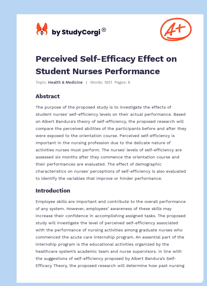 Perceived Self-Efficacy Effect on Student Nurses Performance. Page 1