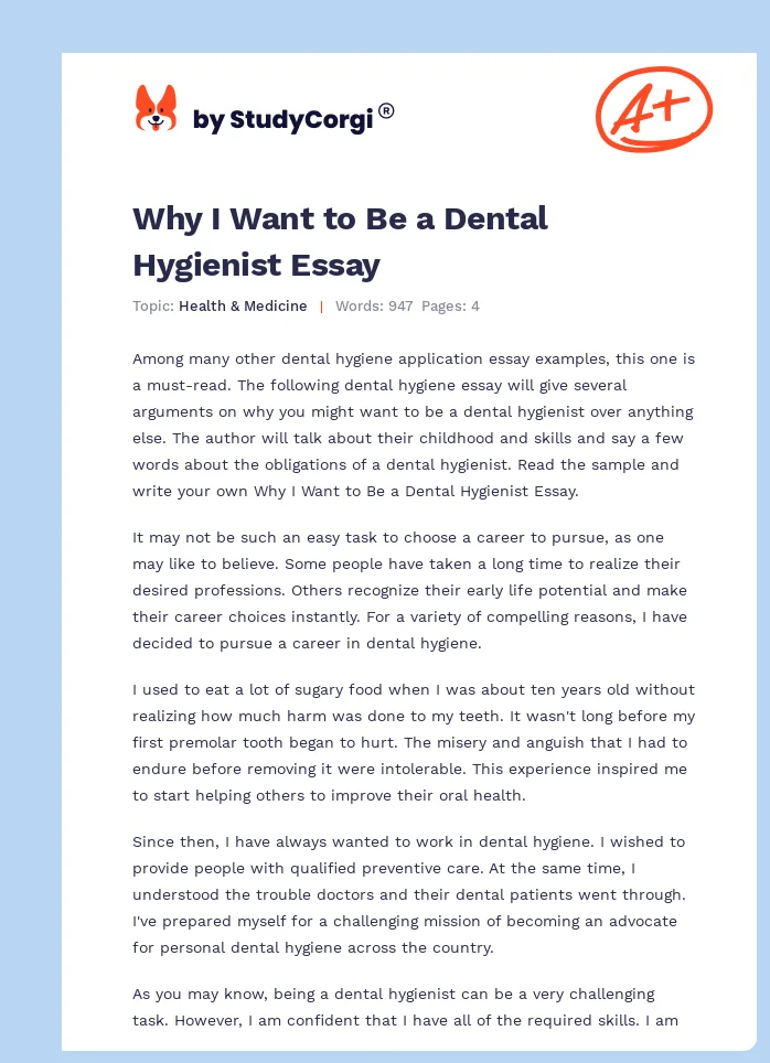 Why I Want to Be a Dental Hygienist Essay. Page 1