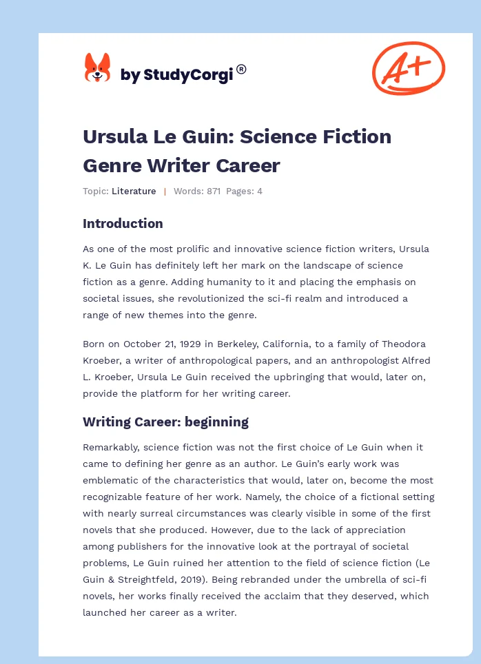 Ursula Le Guin: Science Fiction Genre Writer Career. Page 1