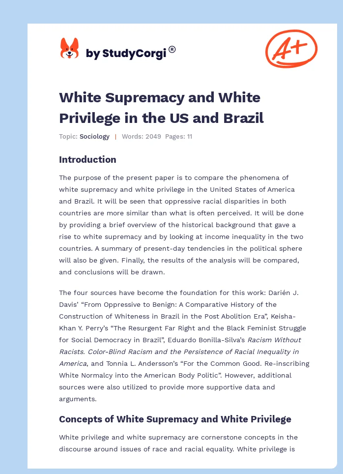 White Supremacy and White Privilege in the US and Brazil. Page 1