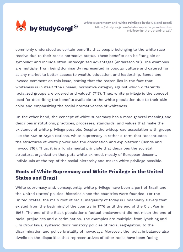 White Supremacy and White Privilege in the US and Brazil. Page 2