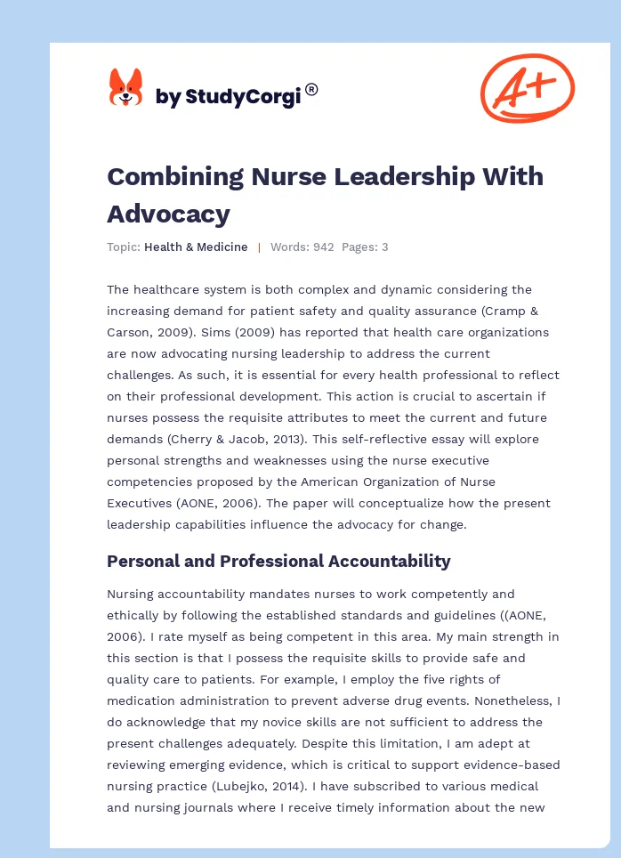 Combining Nurse Leadership With Advocacy. Page 1
