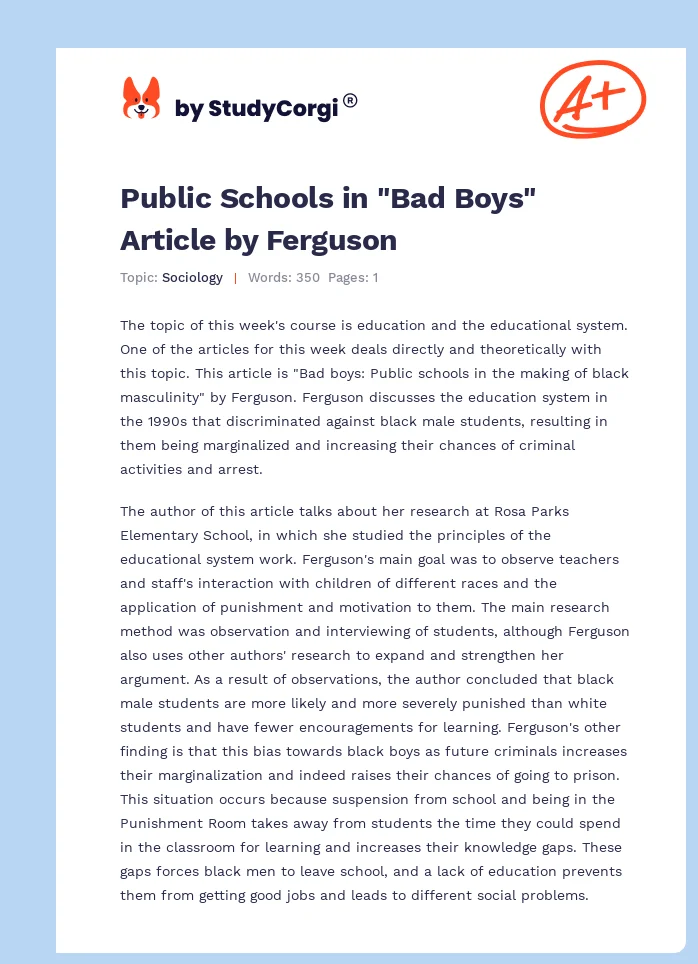Public Schools in "Bad Boys" Article by Ferguson. Page 1