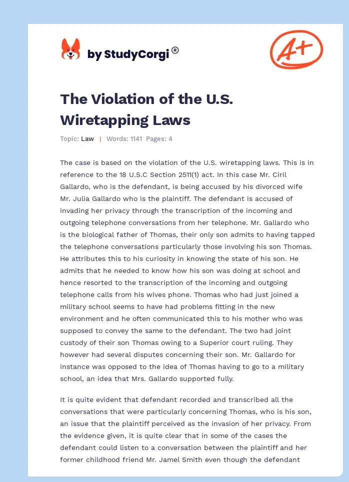 The Violation of the U.S. Wiretapping Laws. Page 1