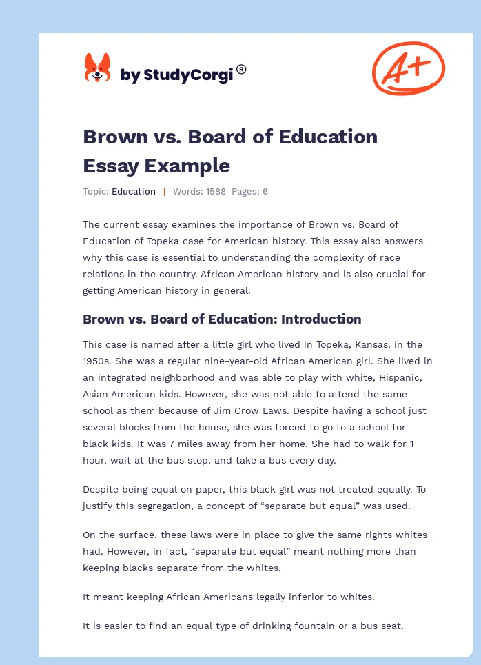 Brown vs. Board of Education Essay Example. Page 1
