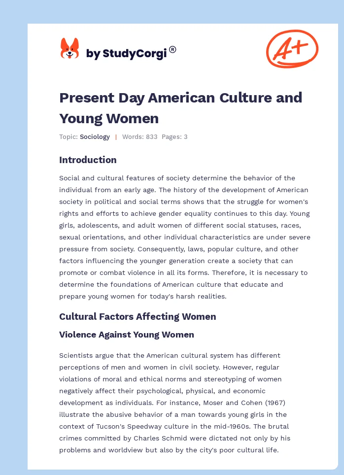 Present Day American Culture and Young Women. Page 1