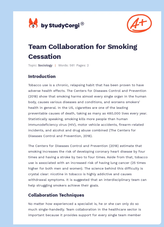 Team Collaboration for Smoking Cessation. Page 1