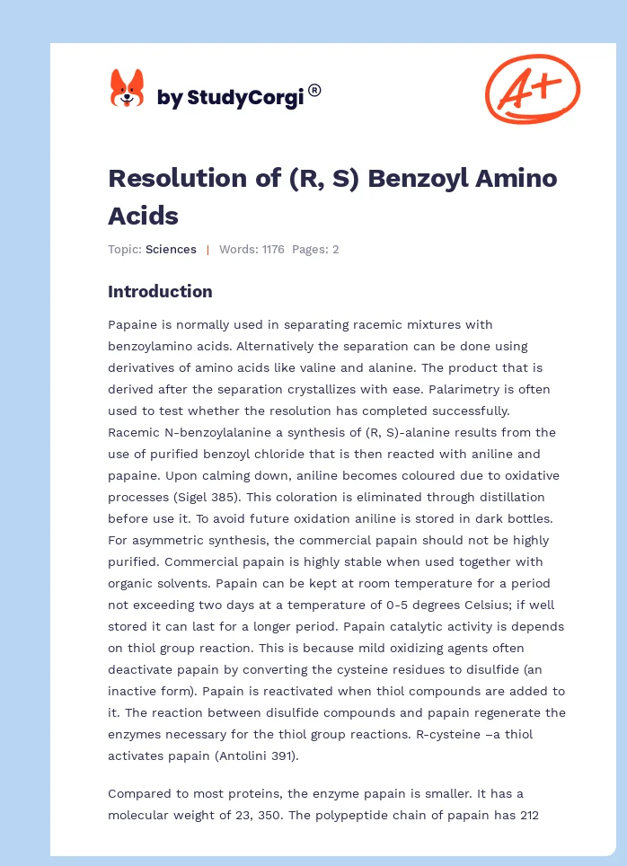 Resolution of (R, S) Benzoyl Amino Acids. Page 1