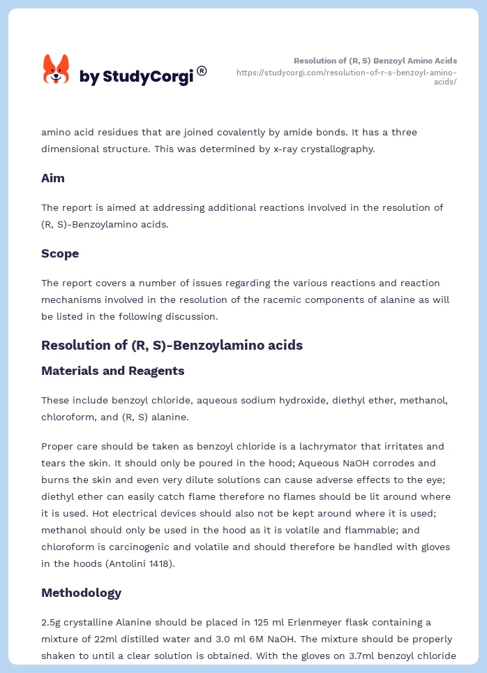 Resolution of (R, S) Benzoyl Amino Acids. Page 2