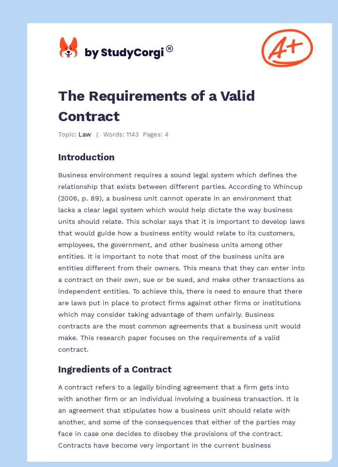 The Requirements of a Valid Contract. Page 1