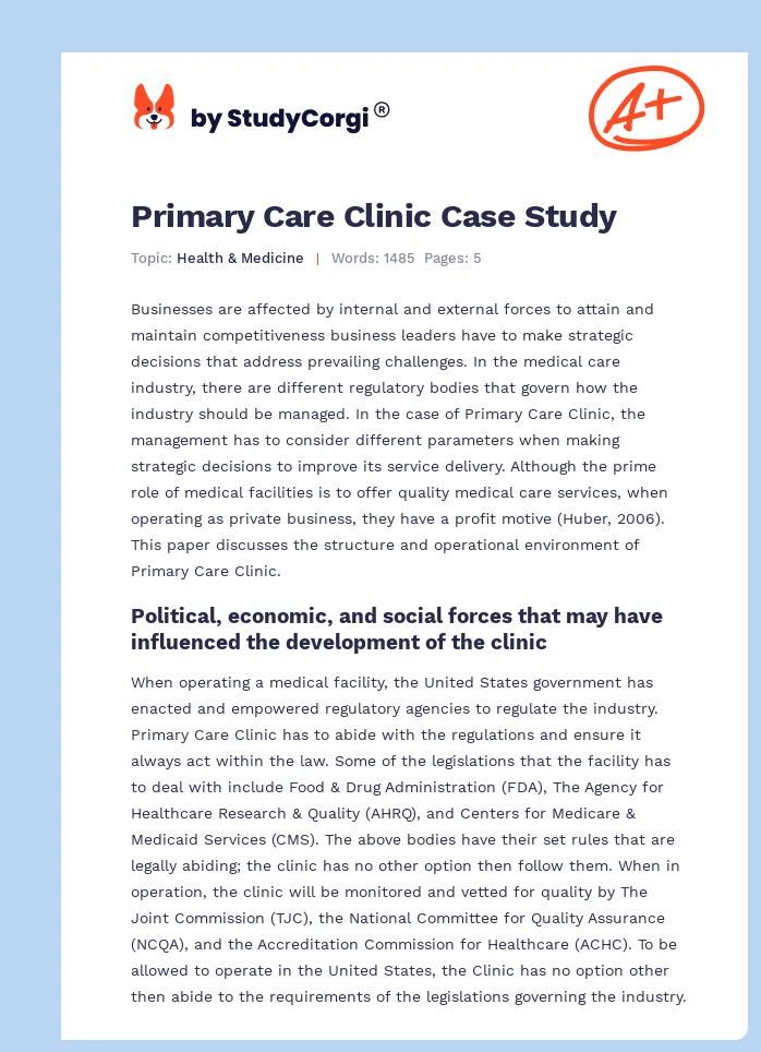 Primary Care Clinic Case Study. Page 1