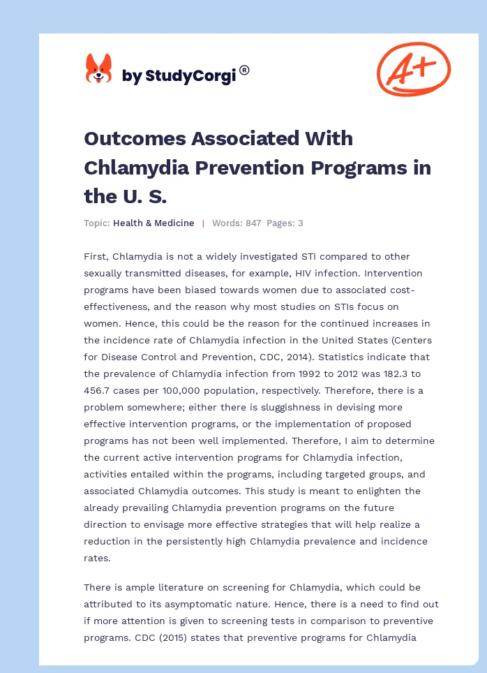 Outcomes Associated With Chlamydia Prevention Programs in the U. S.. Page 1