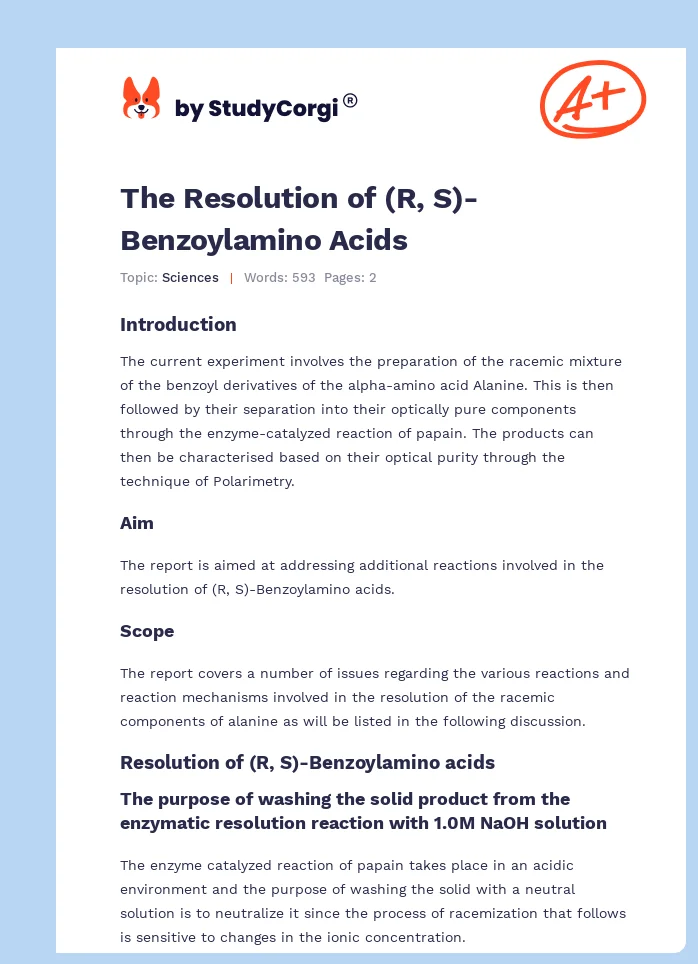 The Resolution of (R, S)-Benzoylamino Acids. Page 1