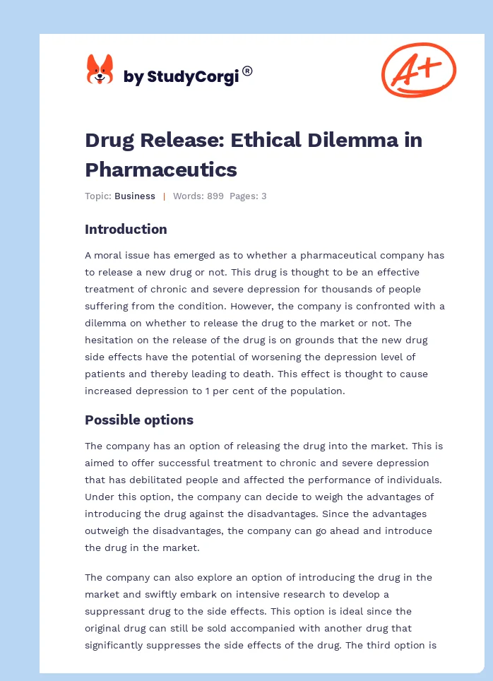 Drug Release: Ethical Dilemma in Pharmaceutics. Page 1