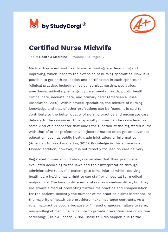 Certified Nurse Midwife. Page 1
