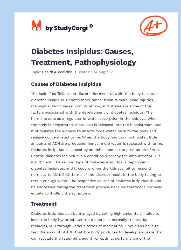 Diabetes Insipidus: Causes, Treatment, Pathophysiology. Page 1