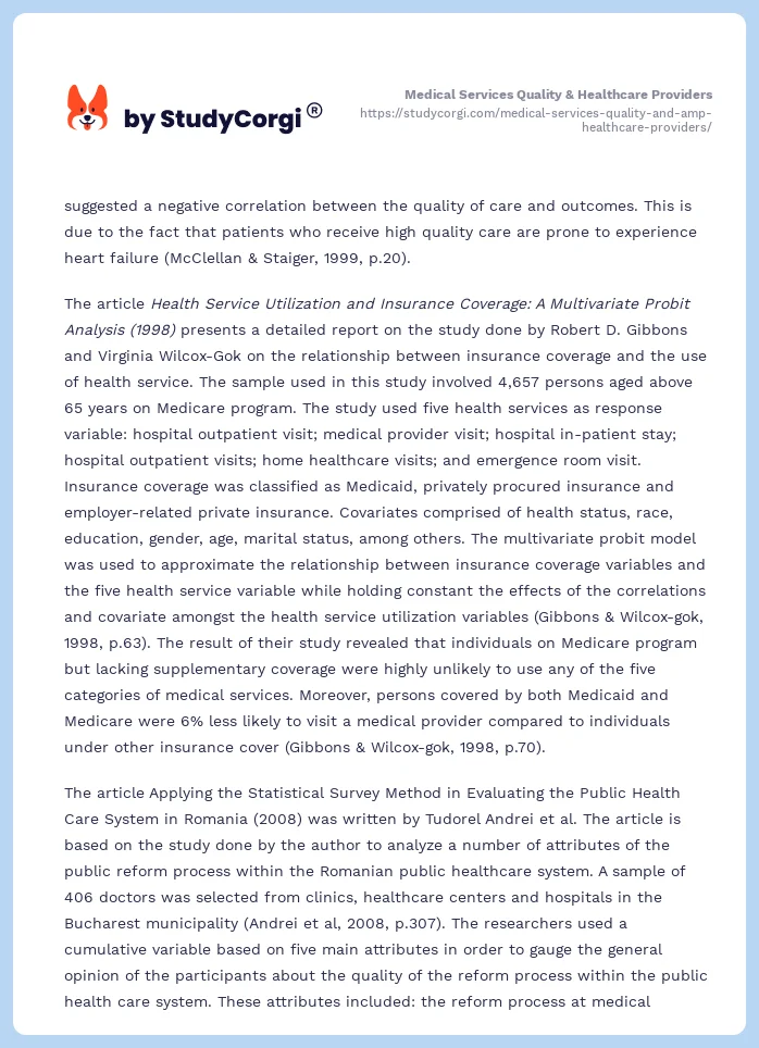 Medical Services Quality & Healthcare Providers. Page 2