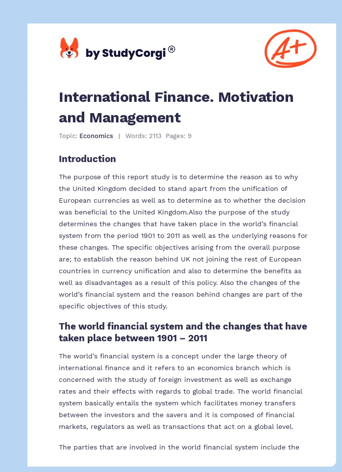 International Finance. Motivation and Management. Page 1