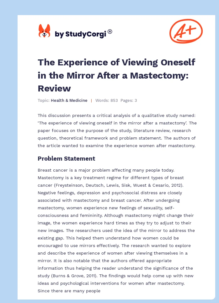 The Experience of Viewing Oneself in the Mirror After a Mastectomy: Review. Page 1