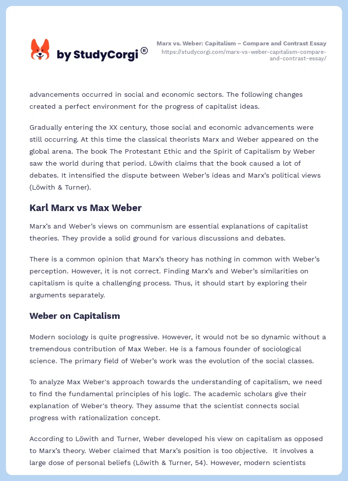 Marx vs. Weber: Capitalism – Compare and Contrast Essay. Page 2