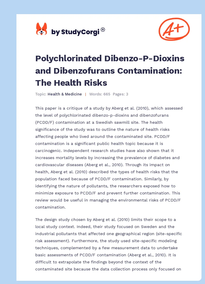 Polychlorinated Dibenzo-P-Dioxins and Dibenzofurans Contamination: The Health Risks. Page 1