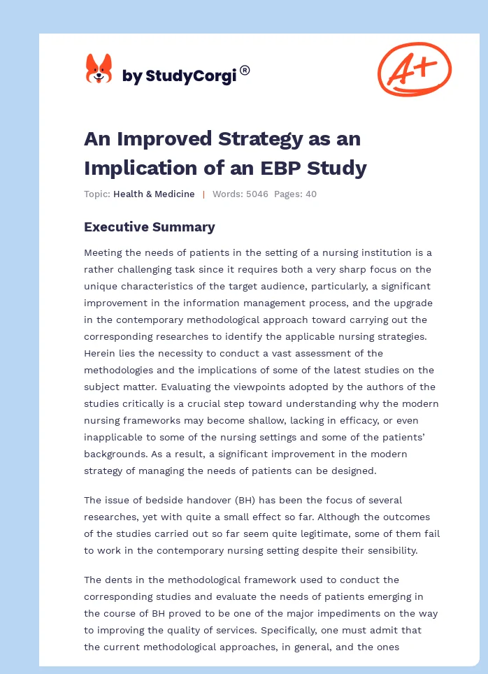 An Improved Strategy as an Implication of an EBP Study. Page 1