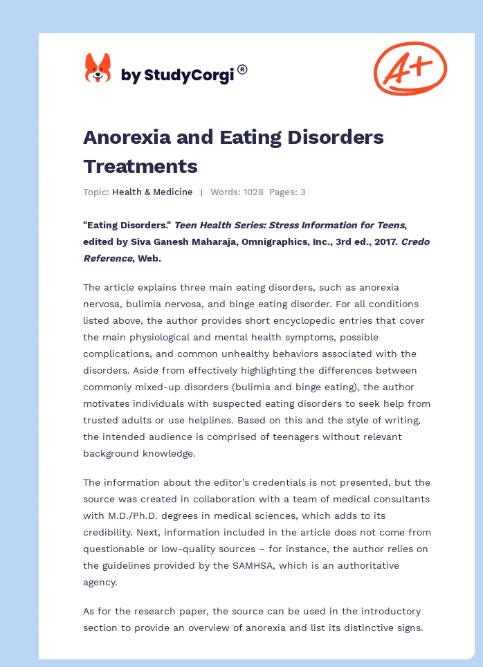 Anorexia and Eating Disorders Treatments. Page 1