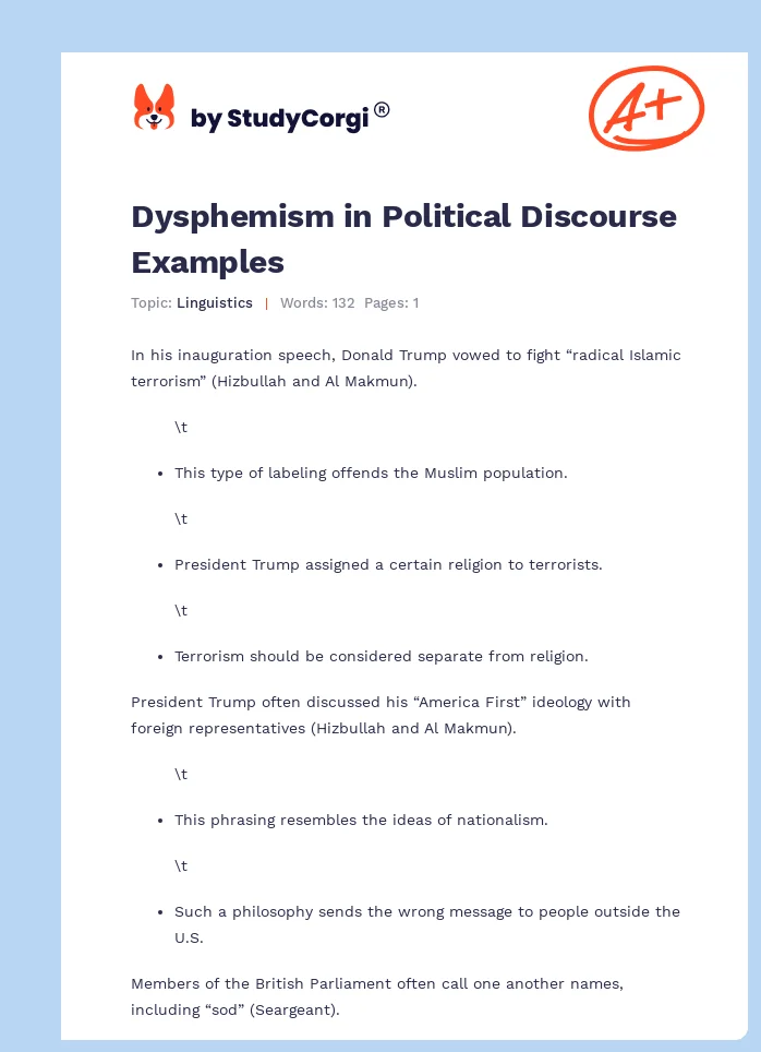 Dysphemism in Political Discourse Examples. Page 1