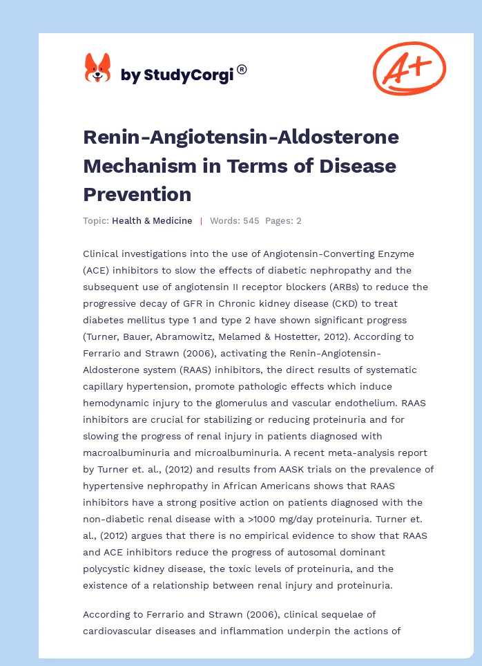 Renin-Angiotensin-Aldosterone Mechanism in Terms of Disease Prevention. Page 1