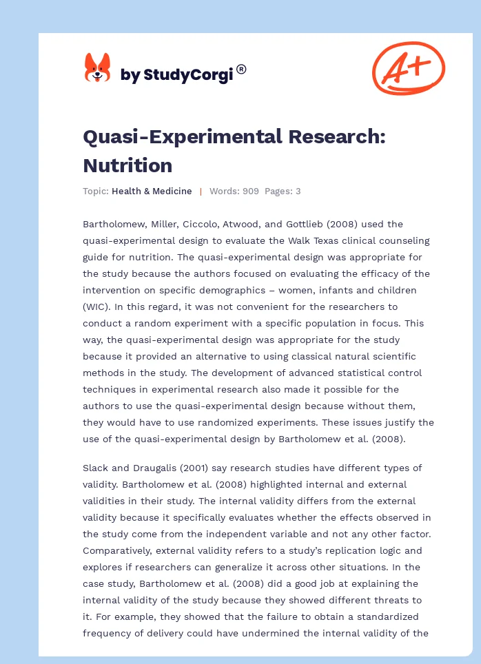 Quasi-Experimental Research: Nutrition. Page 1